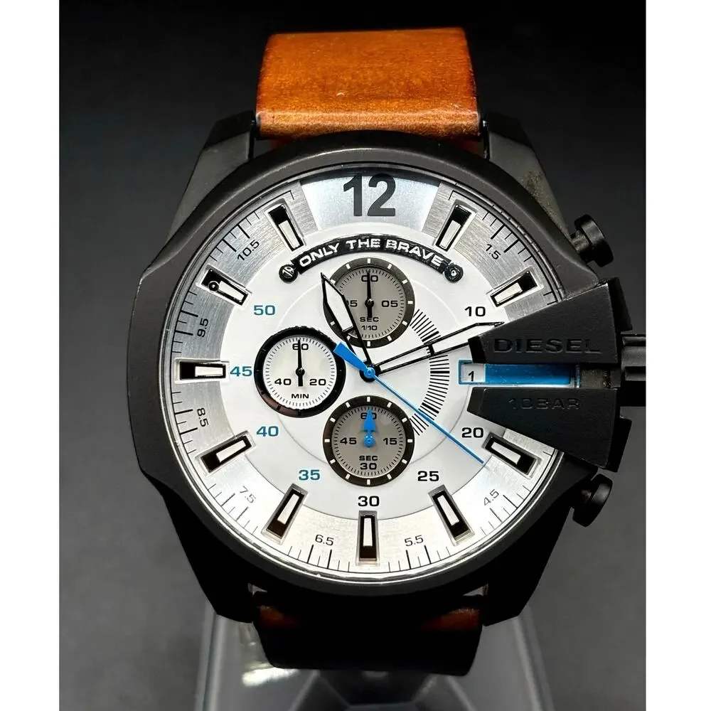 Diesel Mega Chief DZ4280 Iridescent Chronograph Tan Leather 51mm Watch
